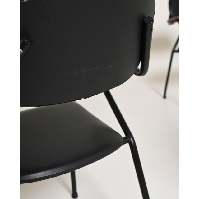 Black Vintage Leather and Metal Chairs with Wooden Inserts, 1950s, Set of 4 For Sale - Image 8 of 11