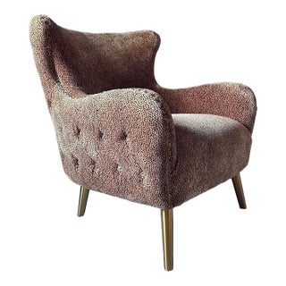 Cosy Animal Pattern Fabric Mid Century Style Chair For Sale