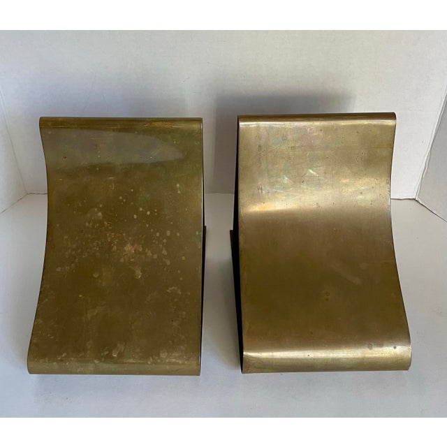 1960s Mid-Century Modernist Sculptural Solid Brass Bookends Attributed to Sarried For Sale - Image 5 of 12