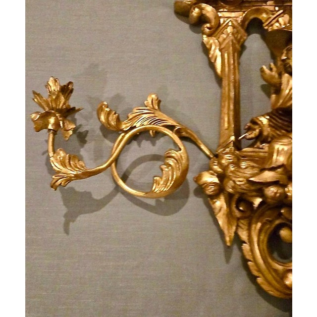 Mid 20th Century Pair of Asian-style Gilded Wall Sconces For Sale - Image 4 of 11