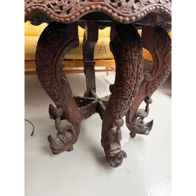 Indian Carved Hardwood Revolving Table For Sale - Image 6 of 8