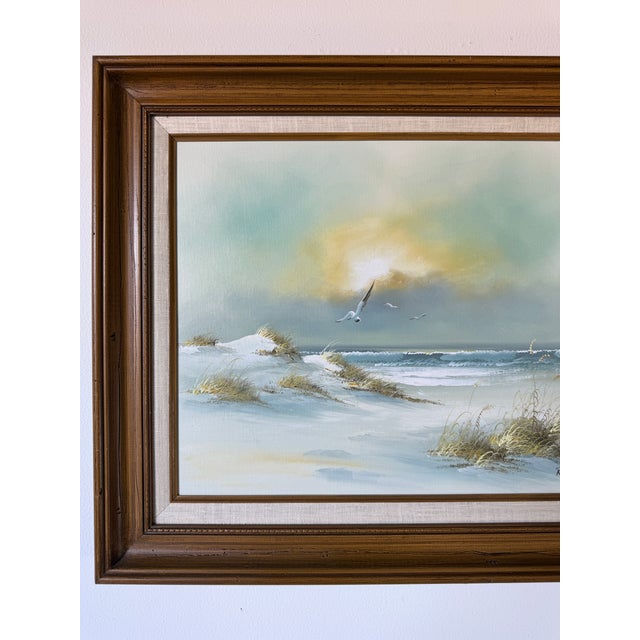 Wood Vintage Remington Coastal Seascape Oil on Canvas Painting – Framed For Sale - Image 7 of 11