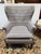 Traditional Chevron Printed Wool Felt Wingback Chair For Sale - Image 3 of 12