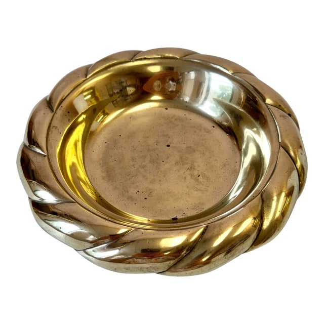 Vintage Solid Brass Catchall Dish For Sale