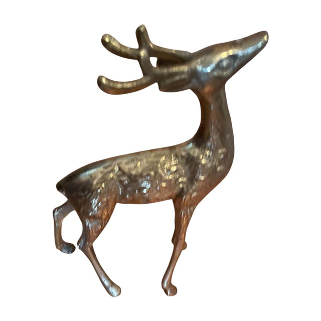 Shabby Chic Vintage 1970s Brass Buck Antlered Deer Figurine 7" For Sale - Image 3 of 6