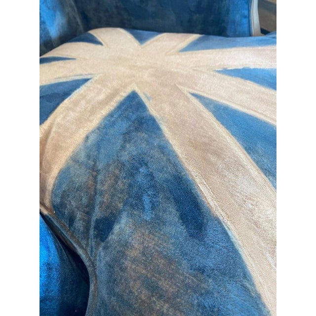 Union Jack Lounge Chair with Carved Frame and Custom Painted Velvet For Sale - Image 6 of 17