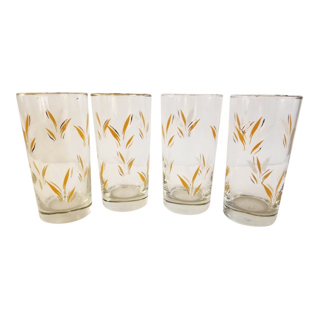 Vintage Libbey Wheat Sprays Beverage Glasses - Set of 4 For Sale