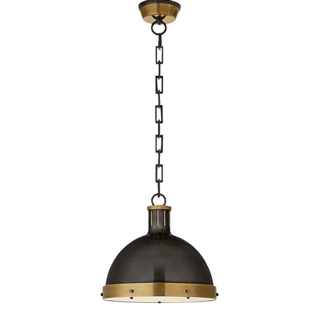 Thomas O'Brien for Visual Comfort Signature Hicks Large Pendant in Bronze & Hand-Rubbed Antique Brass with Acrylic Diffuser For Sale