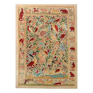 Vintage Hand Embroidered Wall Tapestry with Silk Thread Embroidery, 1980s For Sale