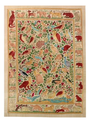 Vintage Hand Embroidered Wall Tapestry with Silk Thread Embroidery, 1980s