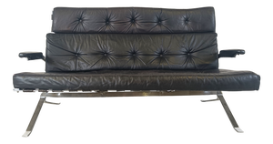 Vintage Black Leather and Chrome Sofa, 1970s