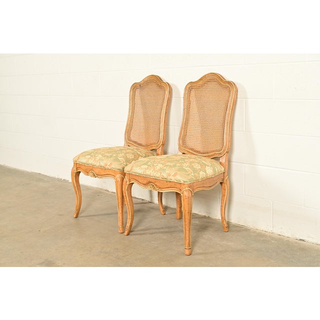 John Stuart John Stuart French Provincial Louis XV Carved Oak and Cane Back Side Chairs or Dining Chairs | Pair For Sale - Image 4 of 14