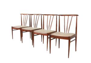 Scandinavian Rosewood Spindle Back Dining Chairs with Caramel Leatherette Upholstery, 1970s, Set of 4