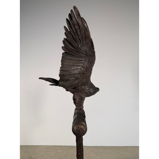 Metal Bronze Double Eagle Sculpture on Japanese Stand, 68”h – Hand-Carved Style Pedestal Form For Sale - Image 7 of 13