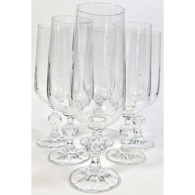 Faceted Champagne Flutes- Set of Six For Sale - Image 10 of 11
