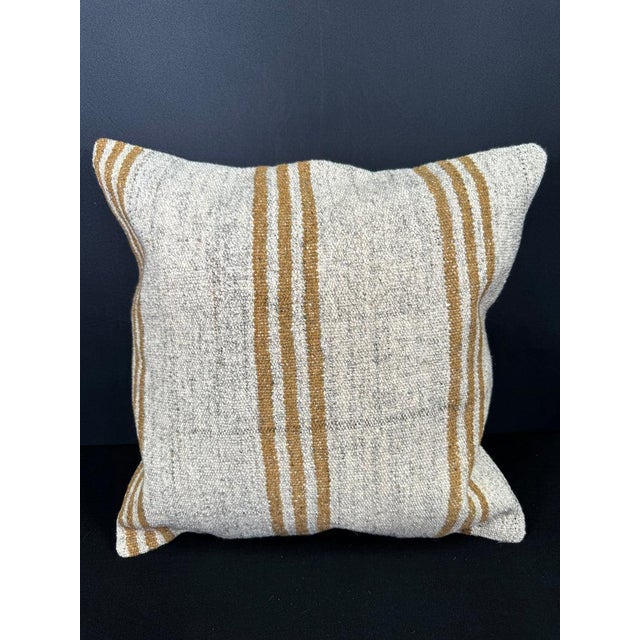 Turkish Hemp Pillow Cushion Natural Beige Yellow Cushion Cover 20"x20" For Sale - Image 4 of 4