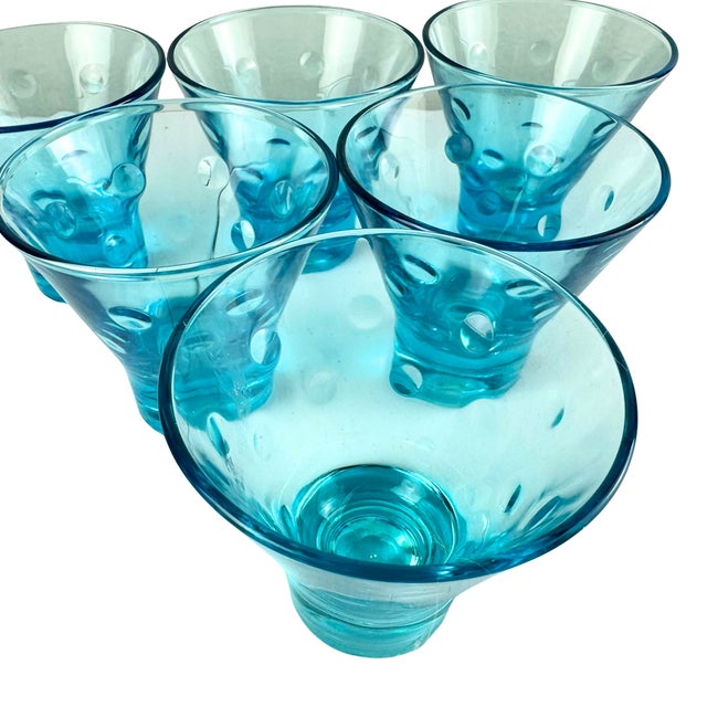 Glass Blue Polka Dot Glasses Set of 6 – Vintage 1960s MCM Cocktail Barware For Sale - Image 7 of 7