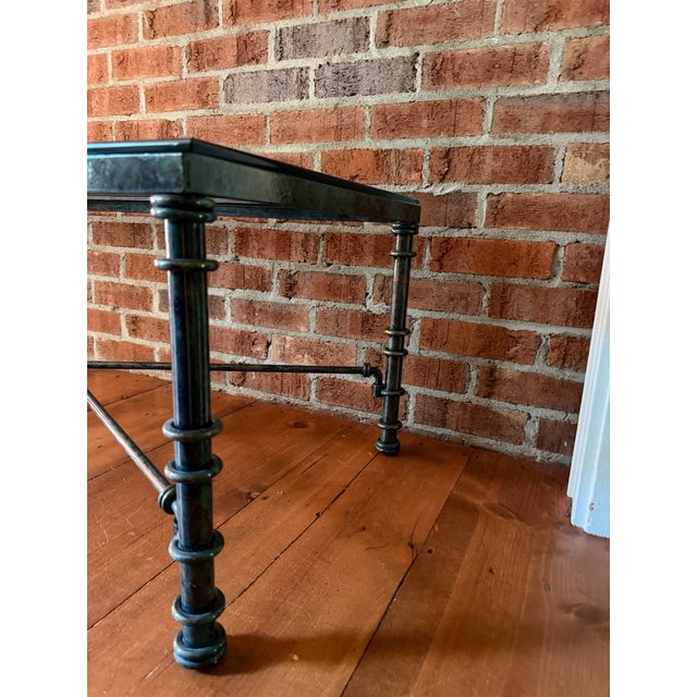 Paul Ferrante Vintage Brutalist Faux Verdigris Finish Glass Top Coffee Table - Styled After Giacometti For Sale - Image 4 of 5