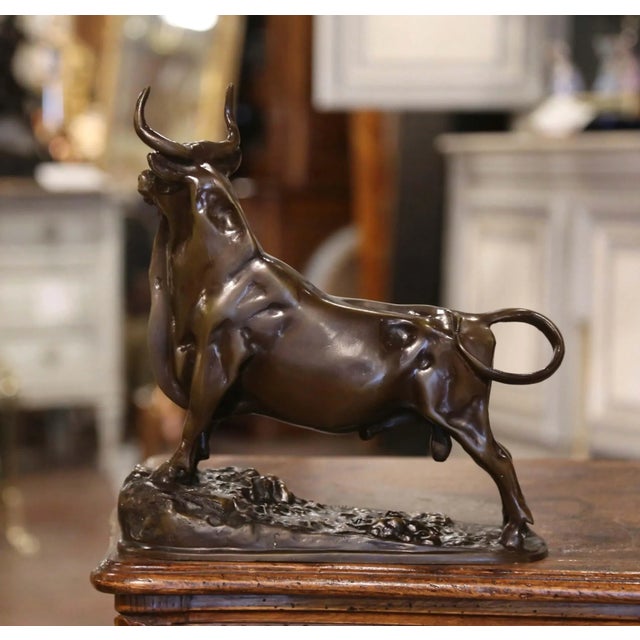 19th Century French Patinated Bronze Bull Sculpture Signed Georges Gardet For Sale - Image 9 of 12