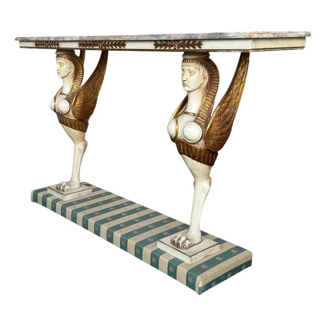 20th Century Swedish Empire Console in Carved, Polychrome and Gilded Wood For Sale