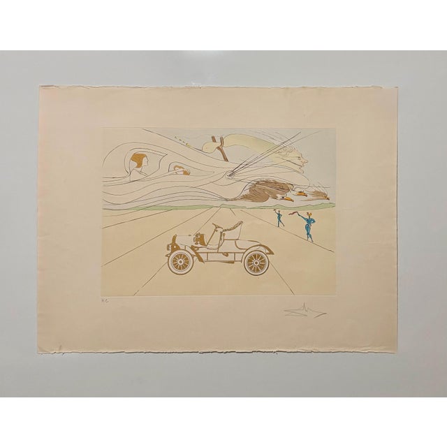 Salvador Dalí, Surrealist Etching Engraving Pochoir l'Automobile Da Vinci Hommage For Sale - Image 11 of 14