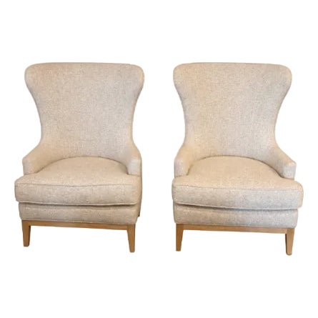 Contemporary Attributed to Tommy Hilfiger Light Gray Wool Upholstered Chairs – Pair For Sale