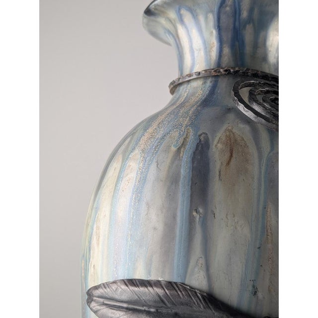 Belgian Art Deco Stoneware and Wrought Iron Vase by Roger Guerin, 1930 For Sale - Image 6 of 15