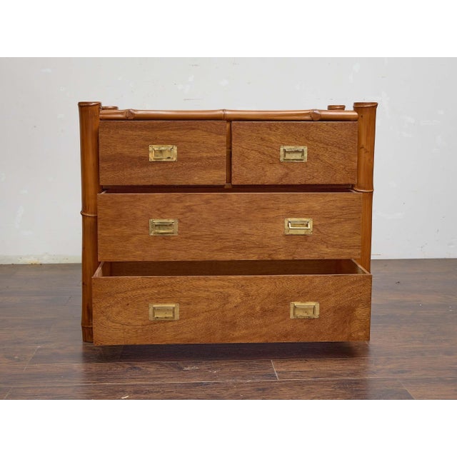Midcentury Bamboo and Mahogany Chest of Drawers With Campaign-Style Brass Pulls For Sale - Image 12 of 12