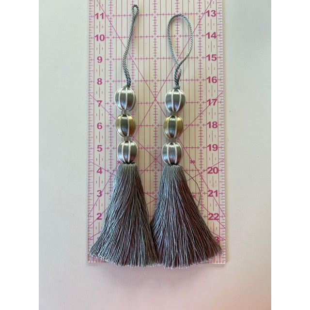 Beaded Satin Key Tassel in Color- Bluestone For Sale In New York - Image 6 of 12