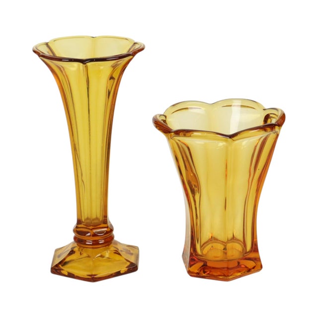 Art Deco Luxval Series Américain Vases in Amber Glass from Val Saint Lambert, 1935, Set of 2 For Sale - Image 16 of 18