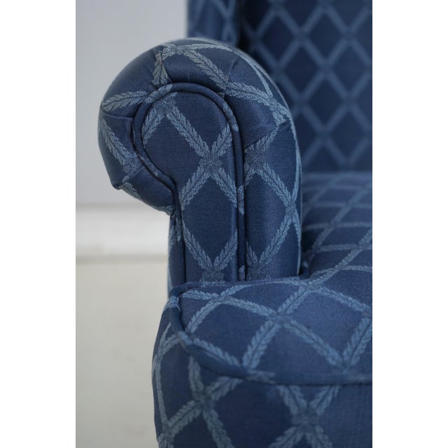 Broyhill Roll Arm Blue Upholstered Wing Chair For Sale - Image 15 of 18