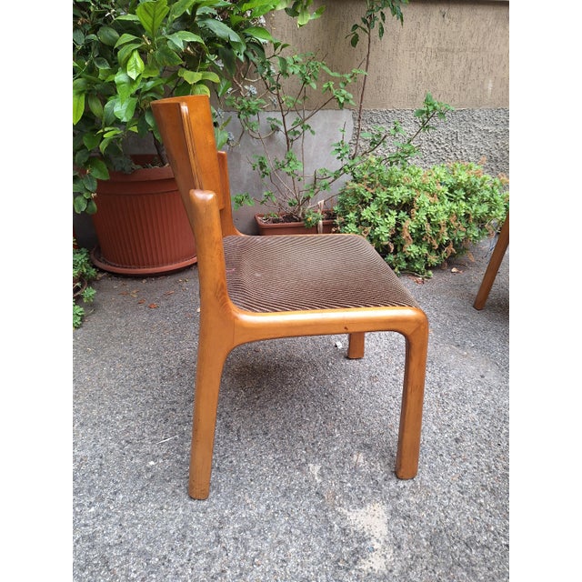 Vintage Chairs in Light Wood and Fabric Seat with Curved Backrest, 1960s, Set of 5 For Sale - Image 4 of 12