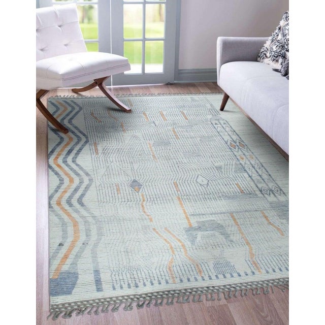 Textile 8x11 Ivory Hand-Knotted Wool Linear Gridwork Tribal Modern Carpet Rug For Sale - Image 7 of 8