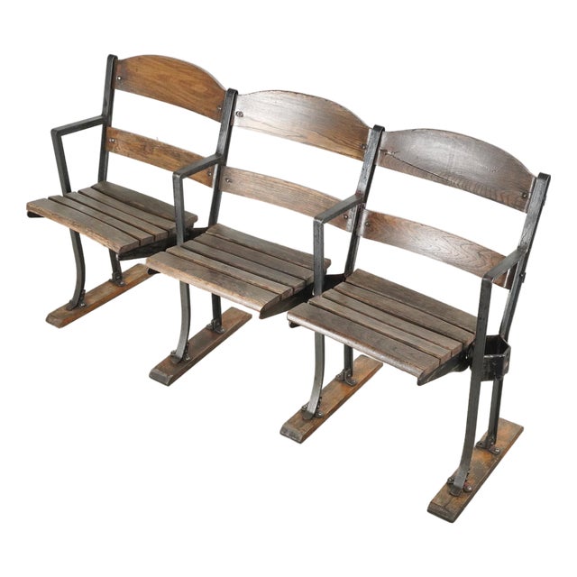 Early 20th Century Reclaimed Three Seater Wooden Folding Stadium Seats For Sale
