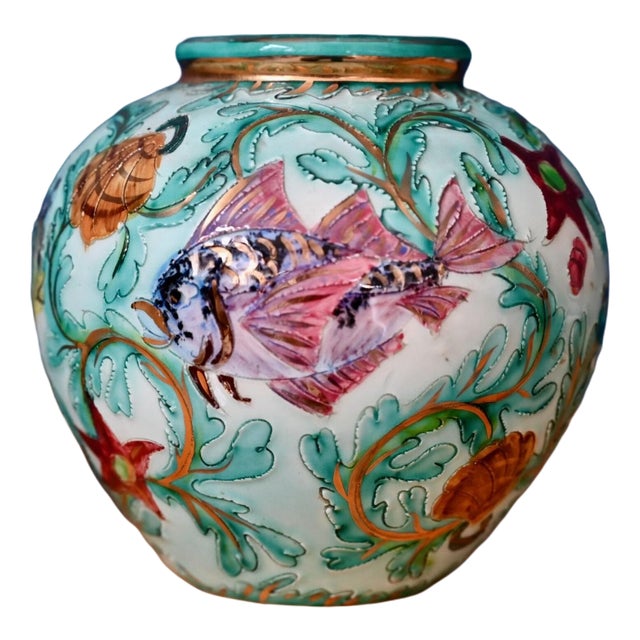 Ball Vase with Kitsch Marine Flora and Fauna Decor from Cerart Monaco, 1960s For Sale