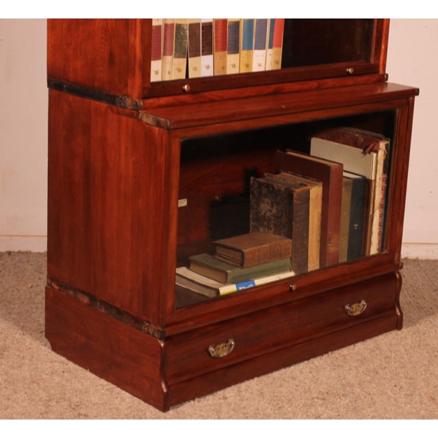 Mahogany Bookcase with 3 Large Elements and Projection from Globe Wernicke, 1890s For Sale - Image 3 of 11