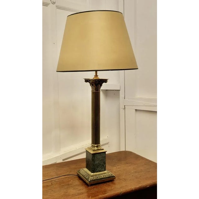 Tall Heavy Granite and Brass Corinthian Column Table Lamp, 1920s For Sale - Image 4 of 8