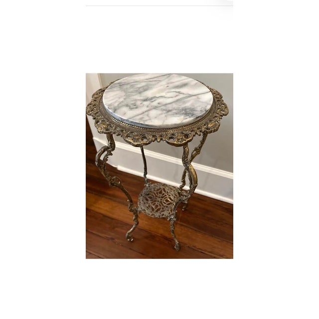 1920s Antique Marble and Brass Side Table For Sale - Image 5 of 5