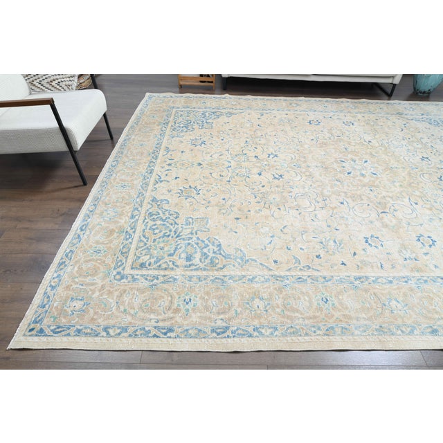 Textile 1970s Vintage Persian Handmade Wool Cotton Beige Area Rug For Sale - Image 7 of 11