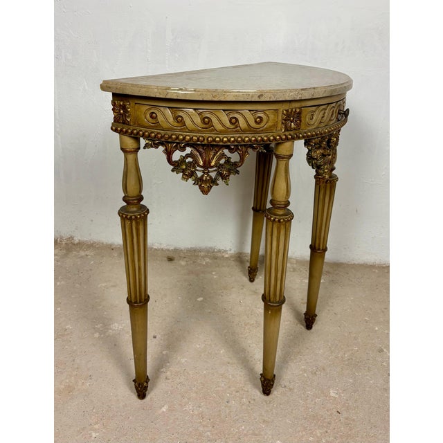 Italian Neoclassical Polychromed Console Table with Marble Top, Mid-20th Century For Sale - Image 6 of 16