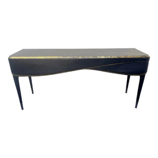 Noir Furniture Hand Rubbed Black With Gold Leaf Console Table For Sale