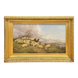 Early 20th Century Antique Oil Painting Sheep In Landscape By D.H. Winder