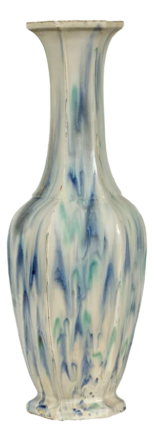 Late 20th Century Multi-Color Vase with Blue and Green Drip Accent on Cream Ground