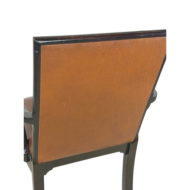 Vintage Baker Furniture Brown Leather & Ebonized Wood Armchair For Sale - Image 13 of 17
