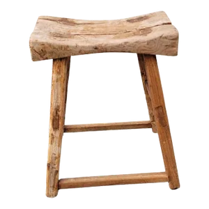 19th Century Chinese Elm Rustic Farmhouse Primitive Brutalist Stool