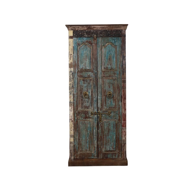 Indian Armoire Constructed From Antique Indian Painted Teakwood Doors and Elements For Sale - Image 3 of 7