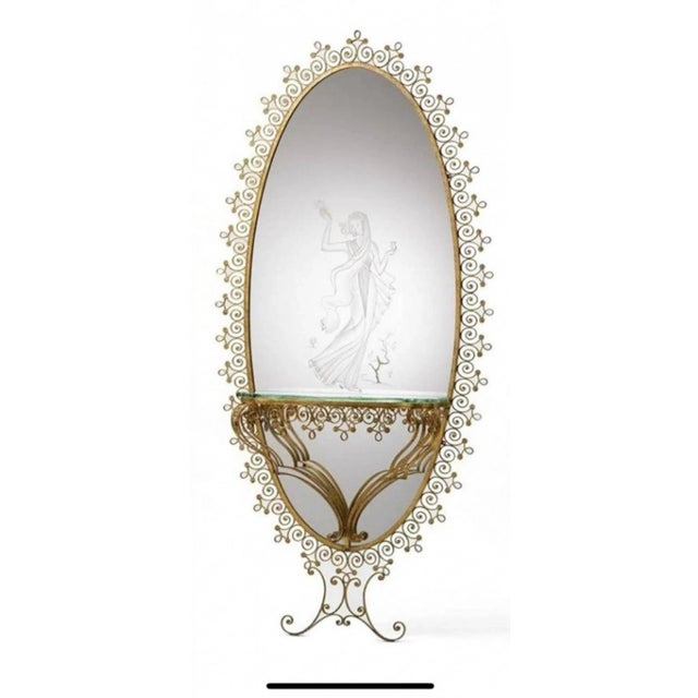 1940s Monumental Italian Gilt Wrought Iron & Etched Mirror For Sale In Philadelphia - Image 6 of 7