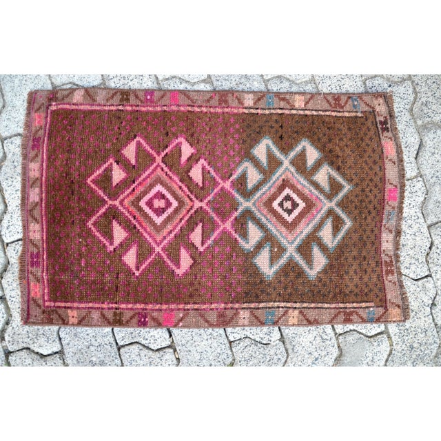 1960s Brown and Purple Color Natural Pastel Rug For Sale - Image 6 of 6