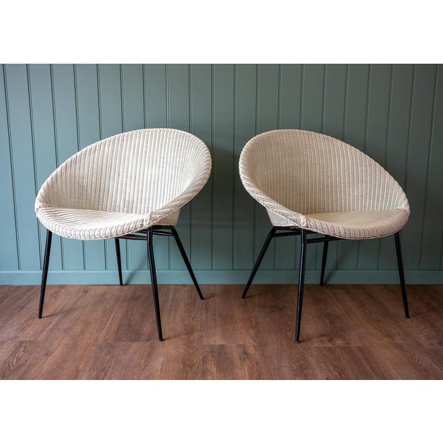Wood Mid-Century Modern Bauhaus Satellite Cocktail Lounge Chairs in Wicker and Steel by Lloyd Loom for Lusty, 1950s, Set of 2 For Sale - Image 7 of 18