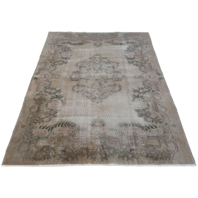 Antique Oushak Neutral, Purple and Green Rug With Foliate Detail For Sale - Image 11 of 11